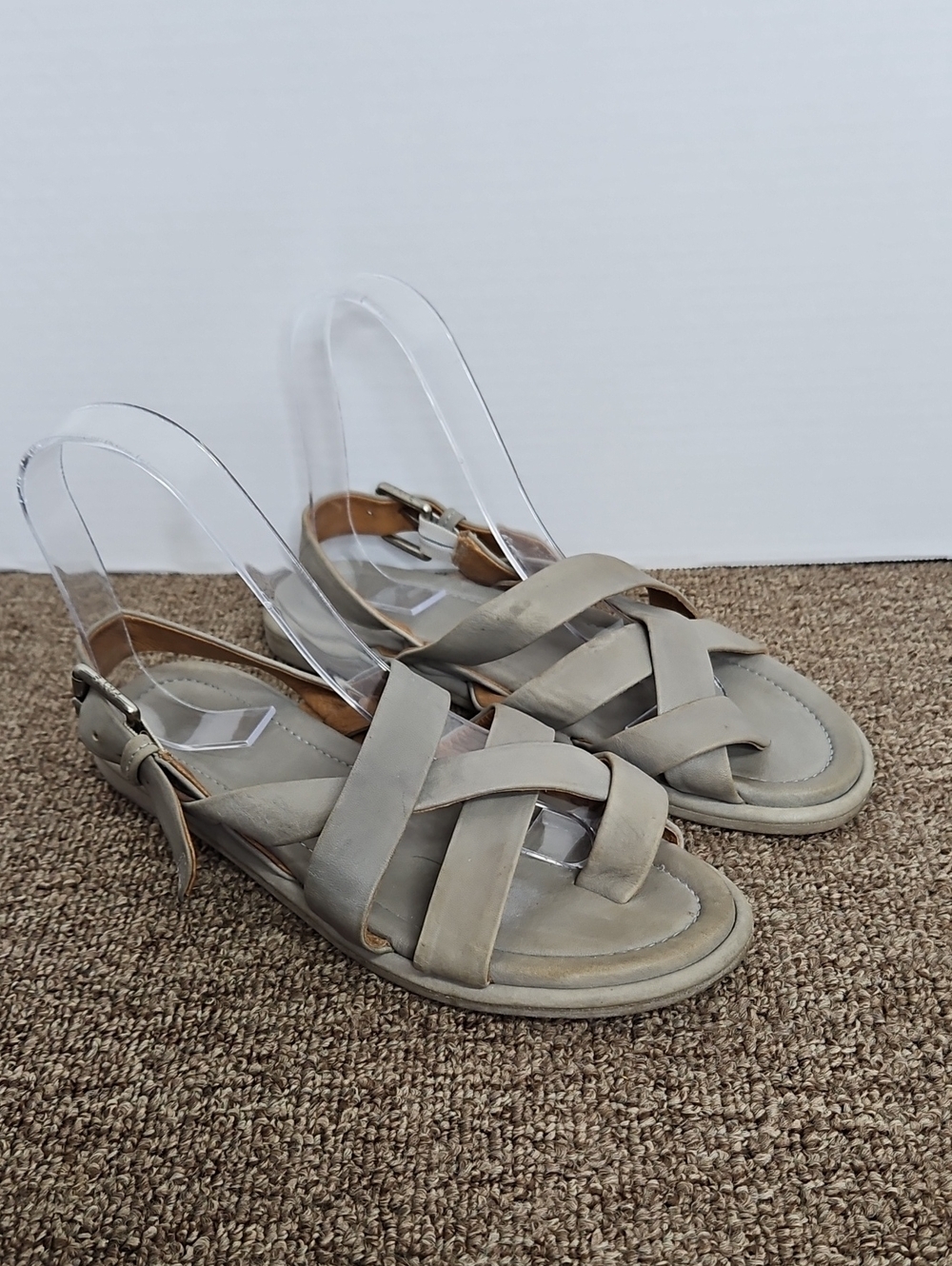 Frye Tait Softy Criss Cross Leather Gray Sandals Sz 6.5 Womens